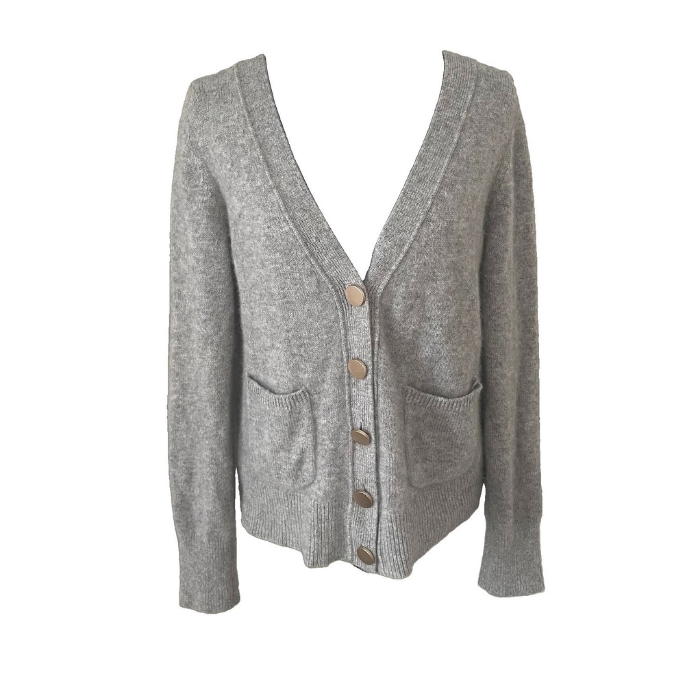 WHITE + WARREN Sz S Gray 100% Cashmere Long Sleeve Pocket Cardigan Quiet Luxury